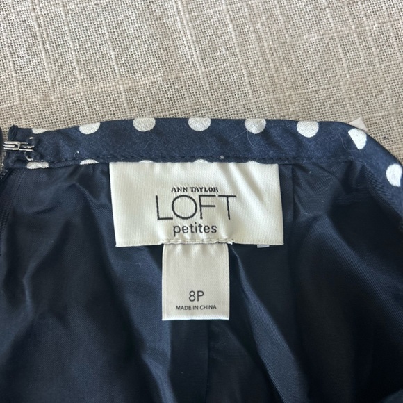 LOFT Navy and White Polka Dot Pencil Skirt with Embroidered Hem - Picture 2 of 3